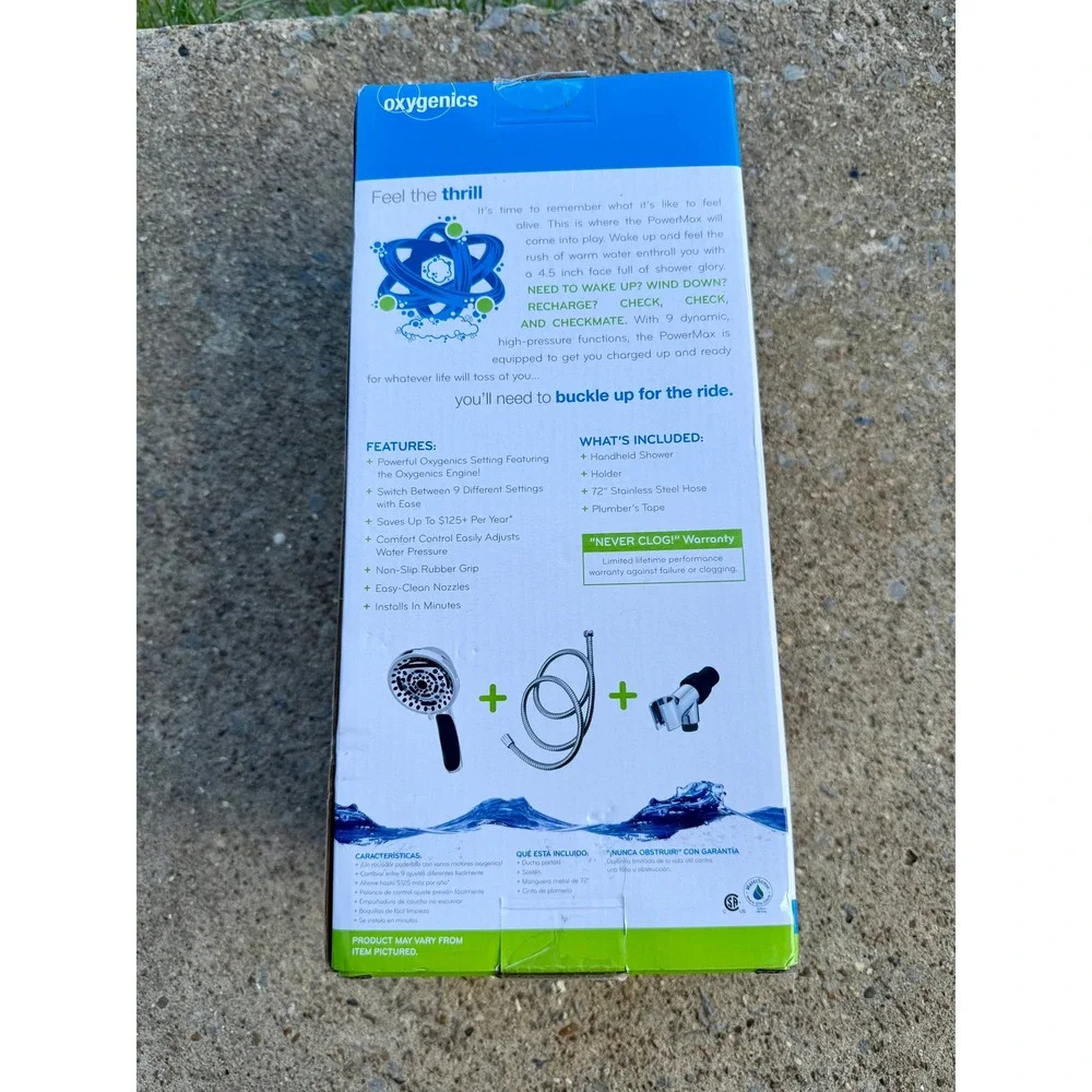 Oxygenics PowerMax Chrome 9-Setting Handheld Shower Head 52188 1.8 GPM